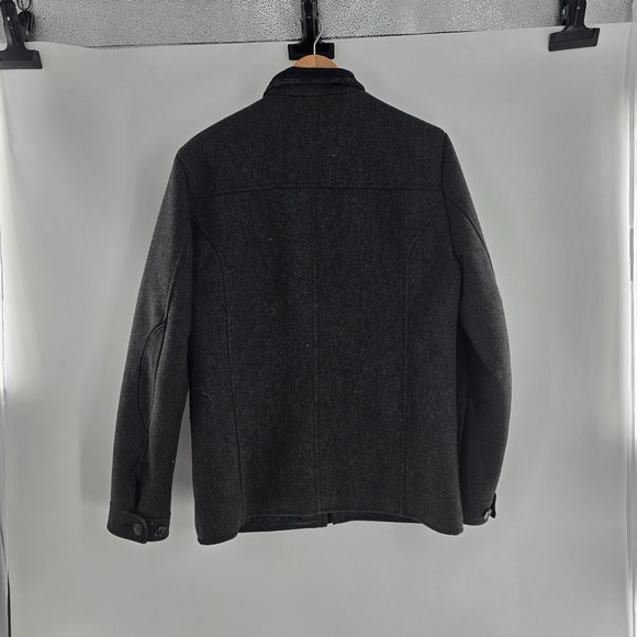 H&M Gray Pockets Recycled Wool Heavy Coat Jacket Button Zipper Pockets Mens 38R - Picture 10 of 10